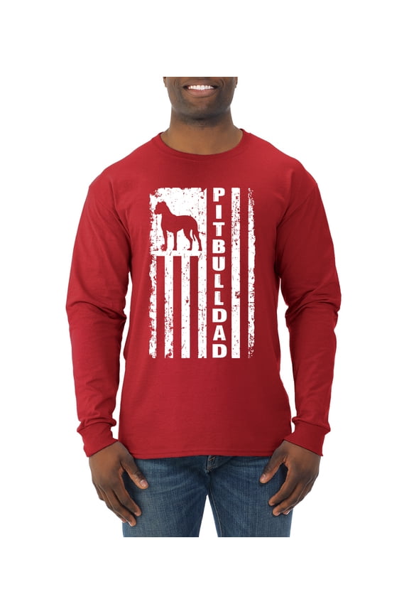 Pitbull Dad Dog Dag Funny Gift | Mens Dog Lover Long Sleeve T-Shirt, Red, Large