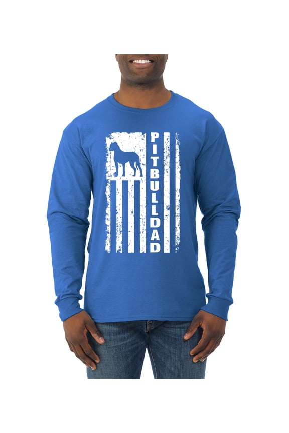 Pitbull Dad Dog Dag Funny Gift | Mens Dog Lover Long Sleeve T-Shirt, Royal, Medium