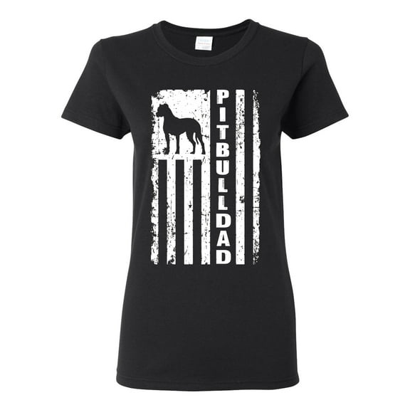 Pitbull Dad Dog Dag Funny Gift | Womens Dog Lover Graphic T-Shirt, Black, Large
