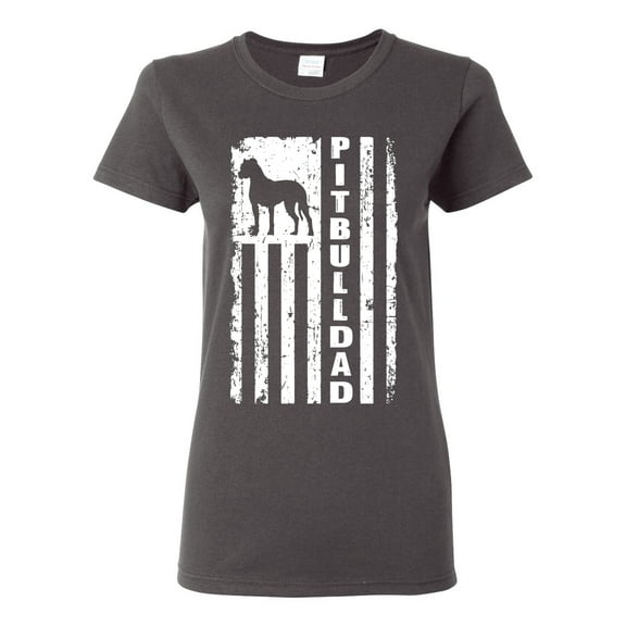 Pitbull Dad Dog Dag Funny Gift | Womens Dog Lover Graphic T-Shirt, Charcoal, Medium