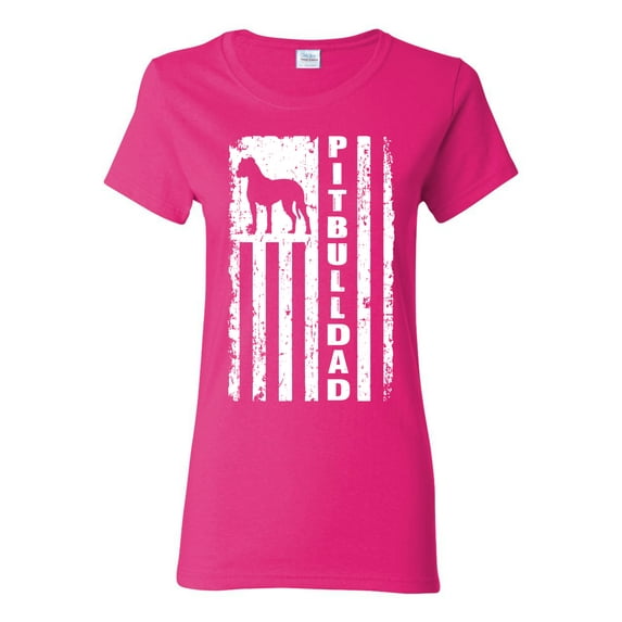 Pitbull Dad Dog Dag Funny Gift | Womens Dog Lover Graphic T-Shirt, Fuschia, Medium