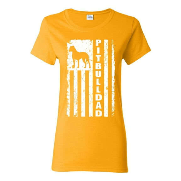 Pitbull Dad Dog Dag Funny Gift | Womens Dog Lover Graphic T-Shirt, Gold, Large