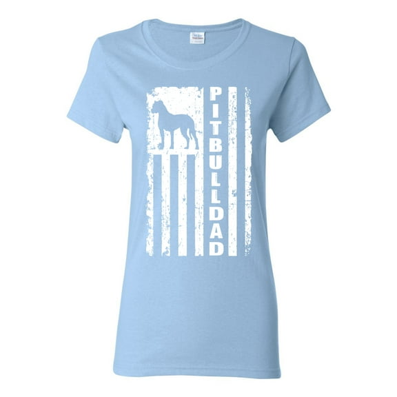 Pitbull Dad Dog Dag Funny Gift | Womens Dog Lover Graphic T-Shirt, Light Blue, Large