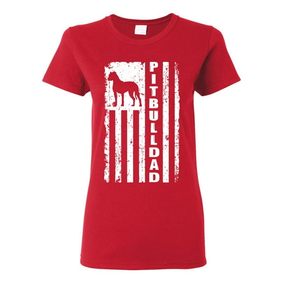 Pitbull Dad Dog Dag Funny Gift | Womens Dog Lover Graphic T-Shirt, Red, Small