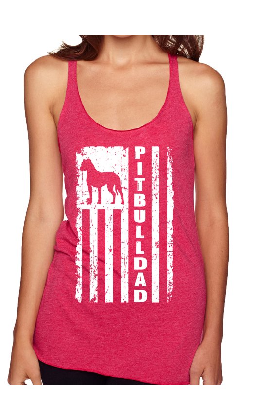 Pitbull Dad Dog Dag Funny Gift | Womens Dog Lover Premium Tri-Blend Racerback Tank Top, Shocking Pink, Large