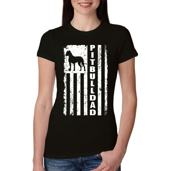 Pitbull Dad Dog Dag Funny Gift | Womens Dog Lover Slim Fit Junior Tee, Black, Medium