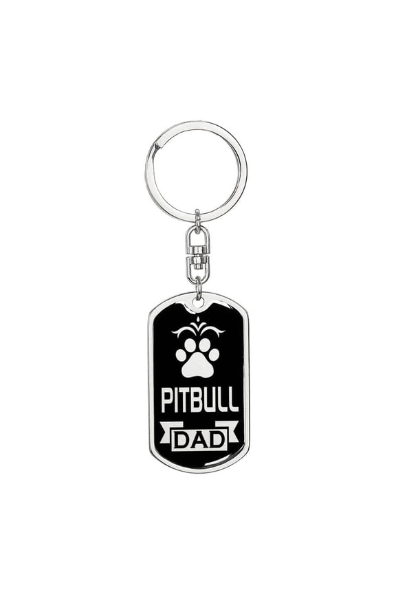 Pitbull Dad Dog Tag Keychain Pendant Stainless Steel or 18k Gold