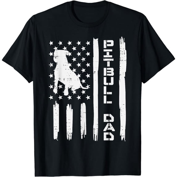 Pitbull Dad Flag Vintage Patriotic Dog Lover Owner Men Gift T-Shirt