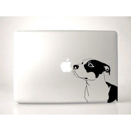 Pitbull Dog Breed Sniffing Apple - Black Vinyl Decal for 13 inch Macbook or other Laptop