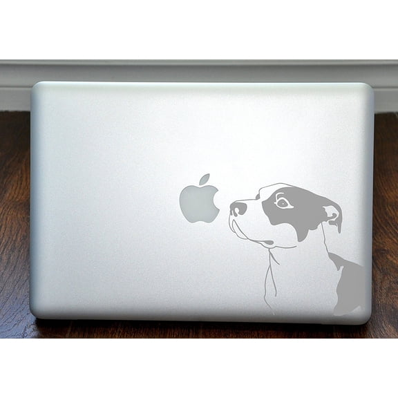 Pitbull Dog Breed Sniffing Apple Silver Decal for 13" Macbook