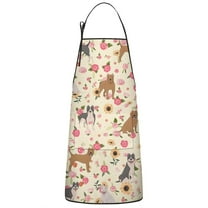 Pitbull Dog and Flower Floral Apron-Garden Aprons for Women with Pockets-Cotton Linen Waterproof Kitchen Cooking Gardening Aprons Adjustable for Kitchen,Cooking,BBQ and Salon 33x27 Inch