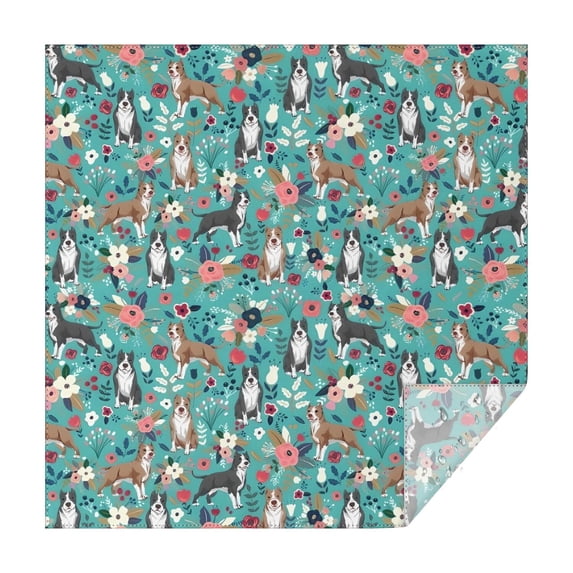 Pitbull Dog and Flower Floral Square Tablecloth,Waterproof Square Table Cover,Wipeable Spillproof Washable Table Cover for Home Kitchen Party Decor 42"X42"(107x107cm)