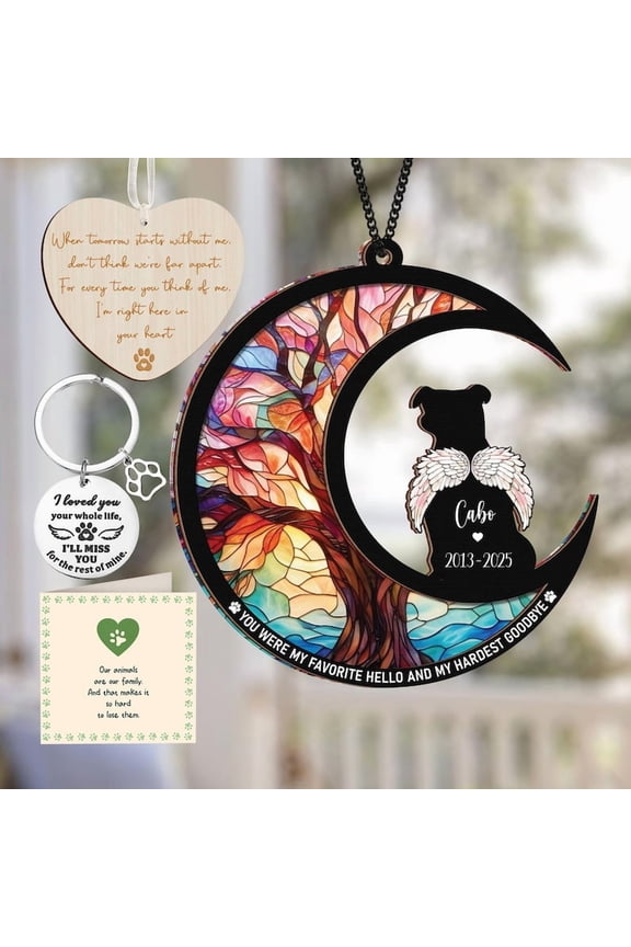 Pitbull Dog Memorial Suncatcher Gift - Pet Loss Ornament, Bereavement Keychain, Sympathy Card