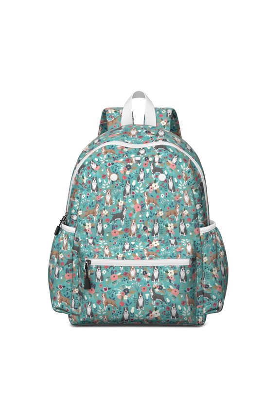 Pitbull Dog and Flower Floral Backpack for School,Cute School Bag,Schoolbag with Adjustable Shoulder Straps & Padded Back,13.4"x11"x4.7"