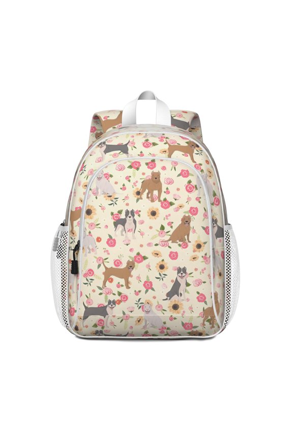 Pitbull Dog and Flower Floral Backpack for School,Cute School Bag,Schoolbag with Adjustable Shoulder Straps & Padded Back,15"x11.42"x5.5"
