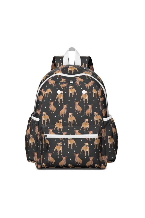 Pitbull Dog and Footprint Backpack for School,Cute School Bag,Schoolbag with Adjustable Shoulder Straps & Padded Back,13.4"x11"x4.7"
