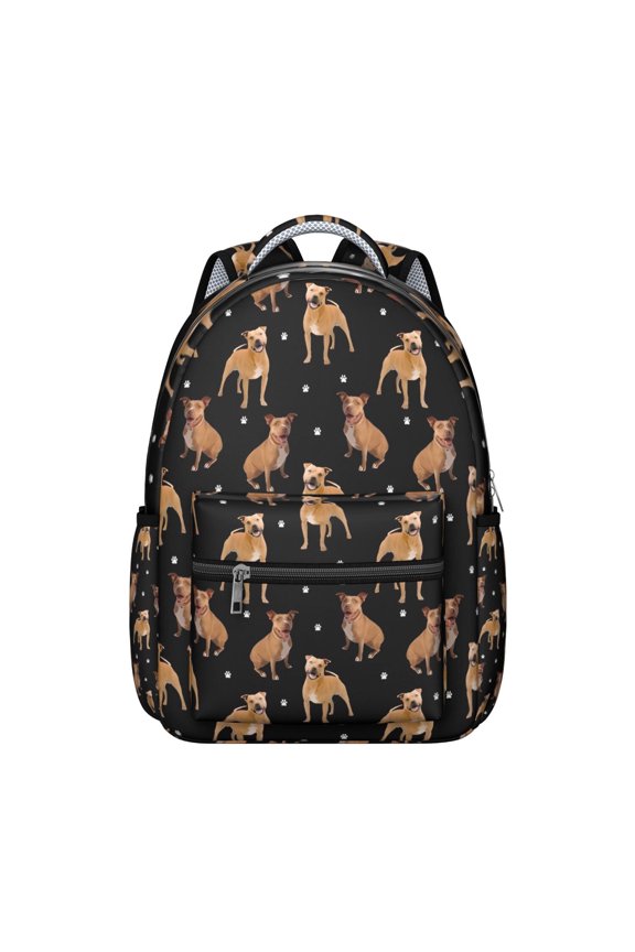 Pitbull Dog and Footprint Backpack for School,Cute School Bag,Schoolbag with Adjustable Shoulder Straps & Padded Back,15.3"x11"x7.1".﻿