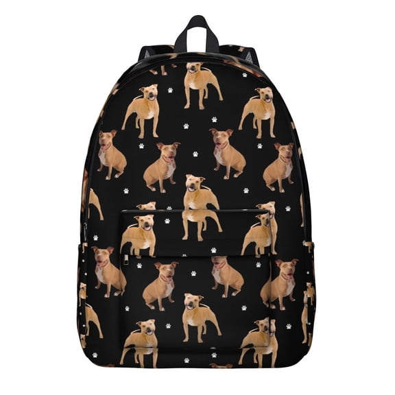 Pitbull Dog and Footprint Backpack for School,Cute School Bag,Schoolbag with Adjustable Shoulder Straps & Padded Back,15.7"x11.8"x5.5"