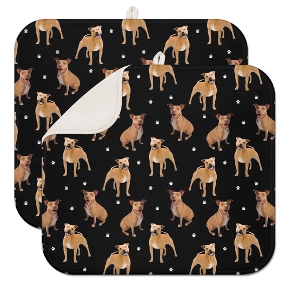 Pitbull Dog and Footprint Dish Drying Mat for Kitchen 1 Pack, Ultra Absorbent Microfiber Dishes Drainer Mats,16"x18"