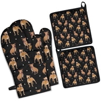 Pitbull Dog and Footprint Kitchen Oven Mitt and Pot Holder Sets 2 Pcs for Baking, Cooking and Grilling, Heat Resistant Up To 392 °F