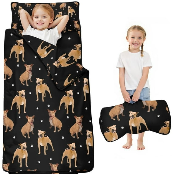 Pitbull Dog and Footprint Toddler Nap Mats for Kids Preschool,Sleeping Mat Bag or Kids,Toddler Sleeping Bag,Toddler Nap Mat or Daycare