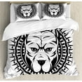 thumbnail image 1 of Pitbull Duvet Cover Set Queen Size, Abstract Illustration Portrait of Aggressive Fighting Dog on Spiky Round Motif, Decorative 3 Piece Bedding Set with 2 Pillow Shams, Black White, by Ambesonne, 1 of 3