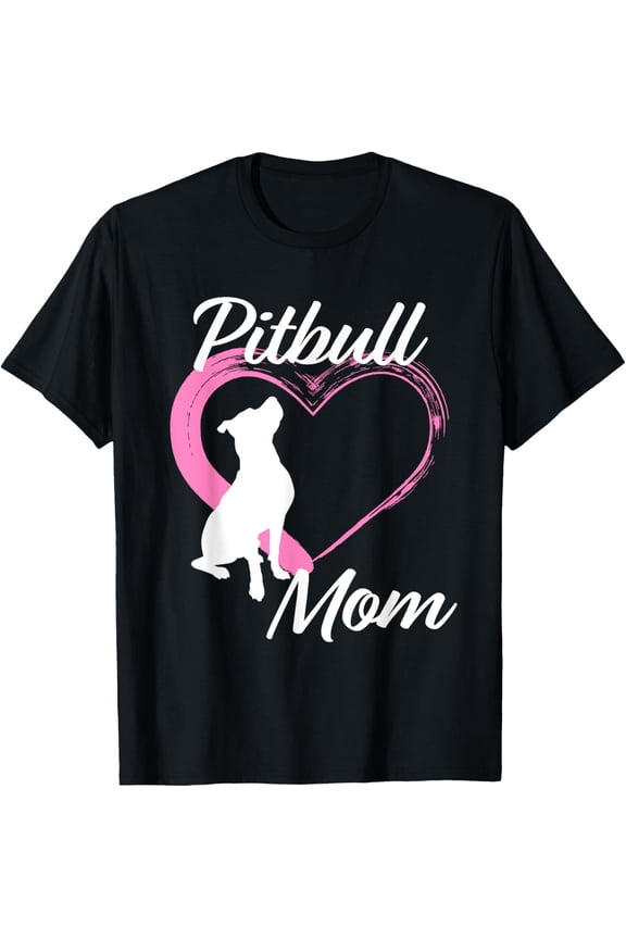 Pitbull Gifts for Pitbull Lovers Cute Pitbull Mom Pink Heart T-ShirtMen and women, Black T-shirt, size: Extra large S-4XL