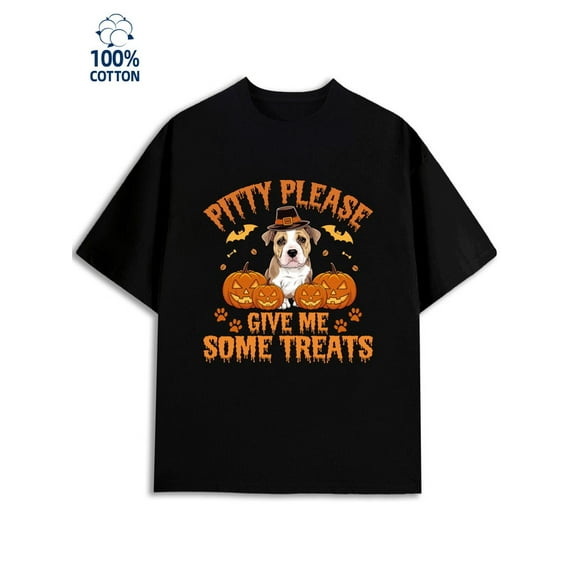 Pitbull Halloween Treats mens 180G 100% Cotton black Classic Unisex Shirt Cotton tshirts Basic Unisex Shirt Graphic tshirts Classic Unisex Shirt Crewneck tshirts Trendy Unisex Shirt Cotton tshirts