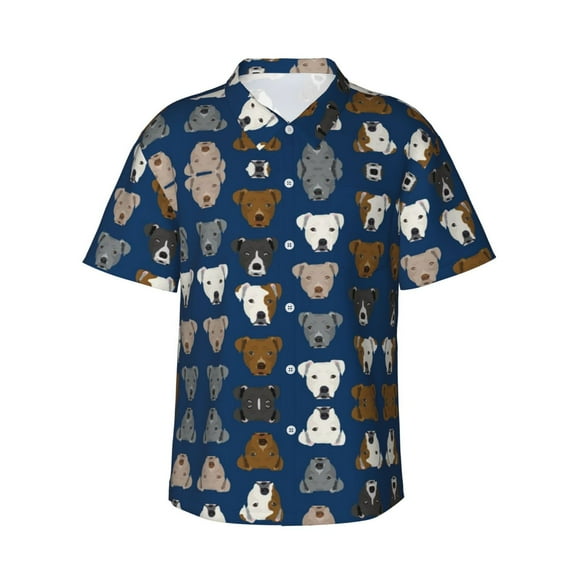 Pitbull Heads Hawaiian Shirts For Men, Summer Short-Sleeve Relaxed-Fit Button-Down Shirts 3x-Large