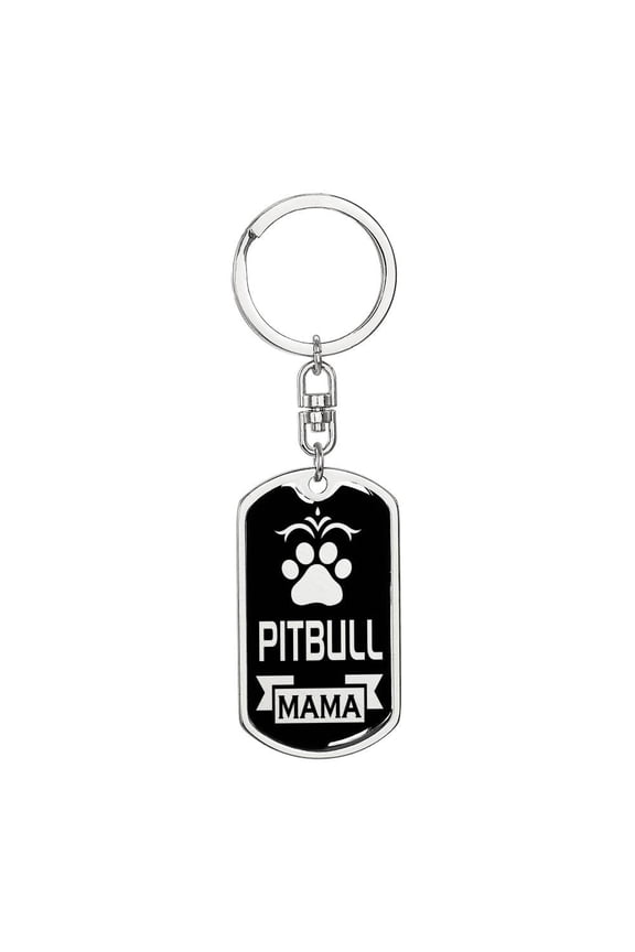 Pitbull Mama Keychain Dog Tag Pendant Stainless Steel or 18k Gold