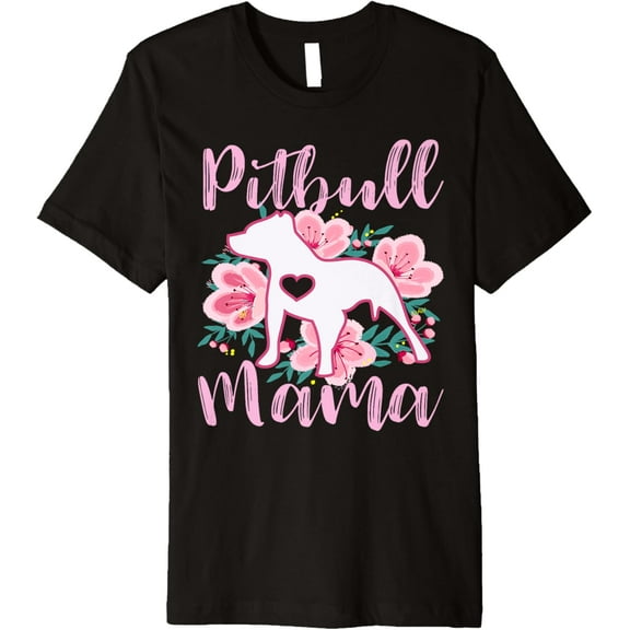 Pitbull Mama Pink Flowers Cute Pit Bull Lover Pitbulls Mom Premium T-Shirt men and women can wear, black, white, gifts