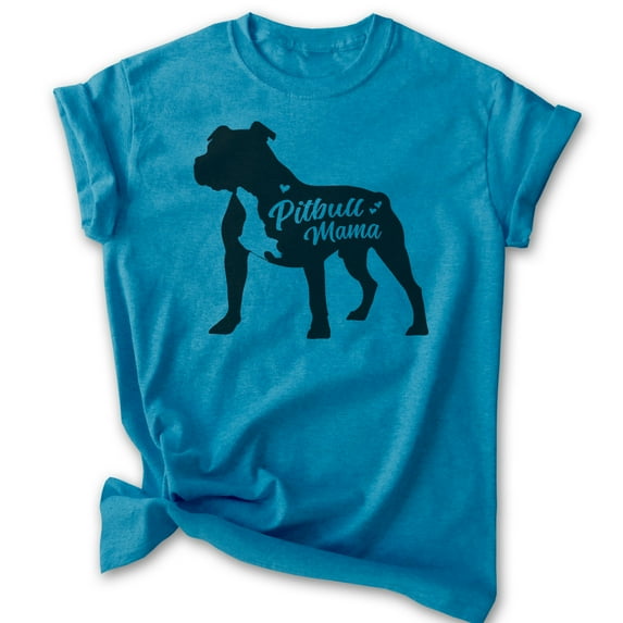 Pitbull Mama T-shirt, Unisex Women's Shirt, Pit Bull Terrier Owner, Best Dog Mama Gift, Heather Blue, Medium