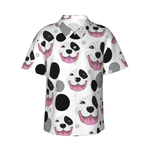 Pitbull Men'S 3d Print Casual Button Down Shirts, Novelty Hawaiian Short Sleeves M