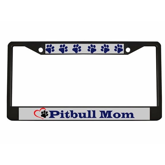 Pitbull Mom Dog Lovers Style Metal License Plate Frame Personalized/Car Accessories Car Tag Holder Cover (Black/Silver/Blue)