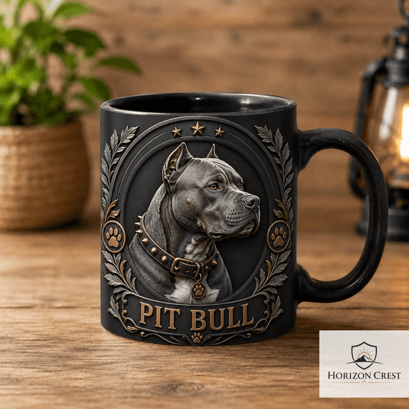 Pitbull Mug 3D Effect Black Coffee Cup for Pit Bull Lovers and Dog Owner Gift