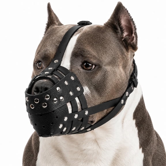 Pitbull Muzzle for Large Dogs, Sturdy Leather Muzzle Anti Biting Scavenging
