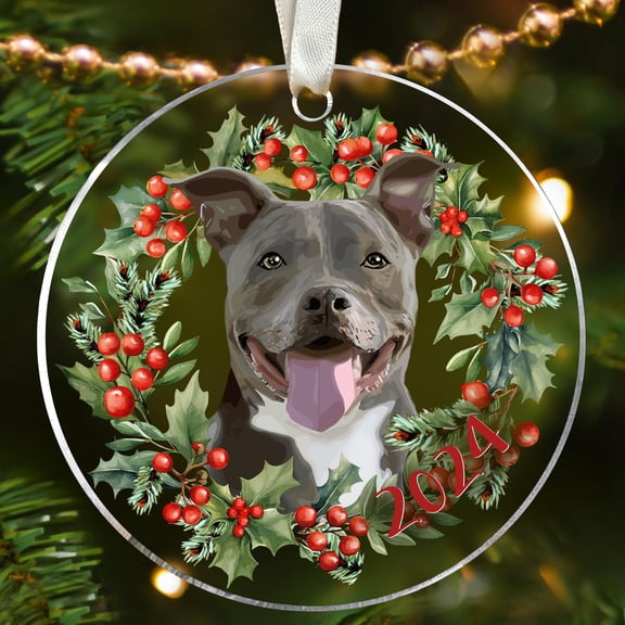 Pitbull Ornament - Pitbull Christmas Ornaments - Pitbull Gifts for Women, Dog Gifts for Women - Dog Ornaments 2025, Dog Christmas Ornaments - Pitbull Ornaments - Acrylic Pitbull Ornament