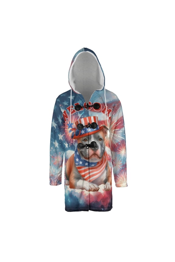 Pitbull Patriotic Welcome for 4Th of July Independence Day All Over Print 3D Hooded Duffle Toggle Coat Terrier Dog Lover - 00010
