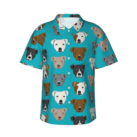 Pitbull Pattern Hawaiian Shirts For Men, Summer Short-Sleeve Relaxed-Fit Button-Down Shirts Large