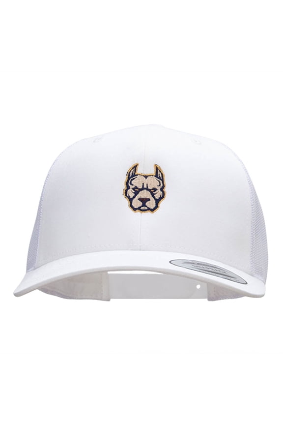 Pitbull Portrait Embroidered Retro Trucker Cap - White OSFM