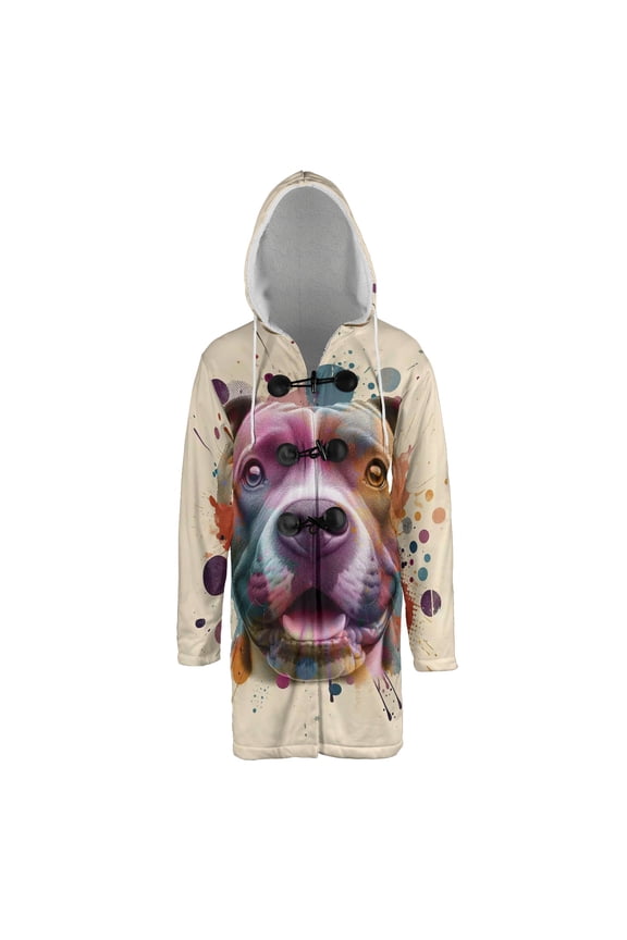 Pitbull Portrait Watercolor Vintage Retro Styles All Over Print 3D Hooded Duffle Toggle Coat Terrier Dog Lover - 00001