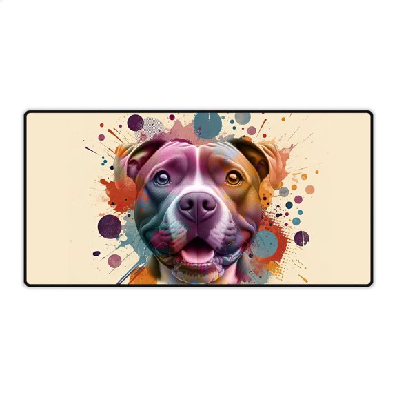 Pitbull Portrait Watercolor Vintage Retro Styles Desk Mat Full Keyboard Mouse Pad Terrier Dog Lover Large Mousepad - 00001