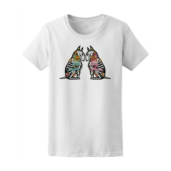 Pitbull Skeletons Floral Pattern T-Shirt Women -Image by Shutterstock, Female Medium