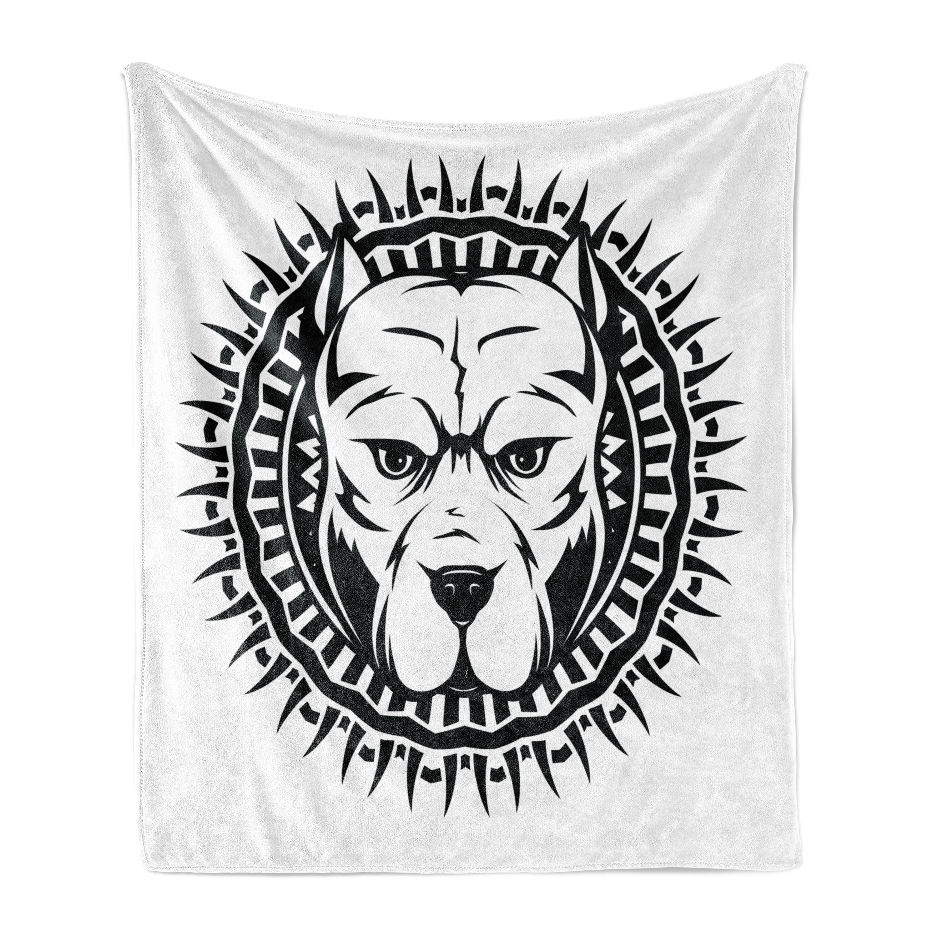 Pitbull Soft Flannel Fleece Blanket Abstract Illustration Portrait of Aggressive Fighting Dog on Spiky Round Motif Cozy Plush for Indoor and Outdoor Use 50 x 70