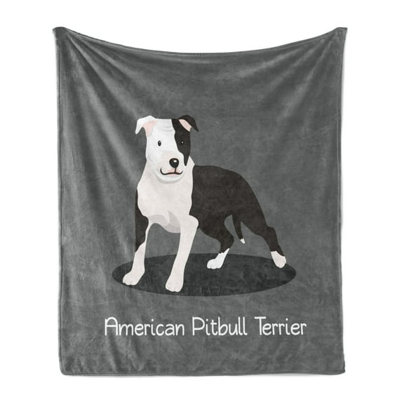 Pitbull Soft Flannel Fleece Blanket, American Pitbull Terrier Pet Cartoon Illustration Graphic Design on Grey Background, Cozy Plush for Indoor and Outdoor Use, 50" x 70", Multicolor, by Ambesonne