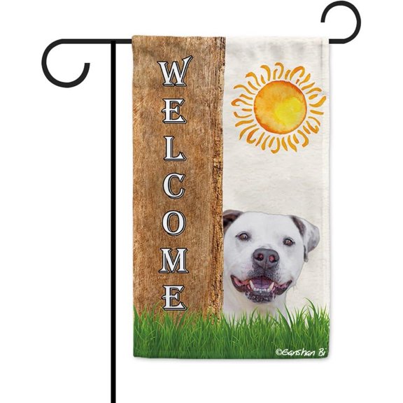 Pitbull Spring Summer Welcome Garden Flag Dog Hides Behind a Tree Sun Outside Yard Decor Flag Banner 12.5X18 Inch Double Side Style 3