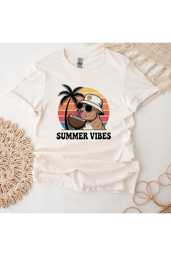 Pitbull Summer T-S1Hirt For Dog Lovers Summer Vibes Dog Vintage Pitbull Top R Sun S1Hirt61