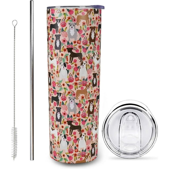 Pitbull Tumbler Pitbull Mug - Gifts for Pitbull Lovers, Owners - 20Oz Pitbull Cup with Lid and Straw - Stainless Steel Insulated Water Bottle