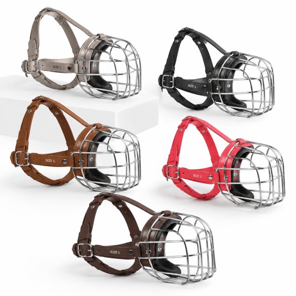 Pitbull Wire Basket Muzzle For Amstaff Large Dogs (leather Pink)