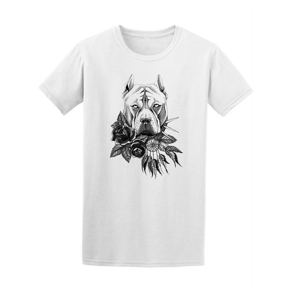 Pitbull With Roses Dreamcatcher T-Shirt Men -Image by Shutterstock, Male Large